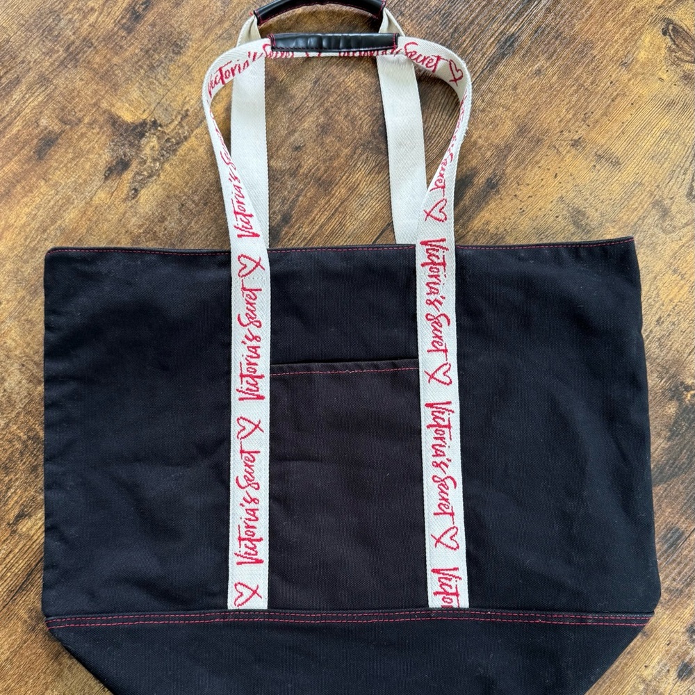 Victoria's Secret Black Canvas Tote with red signature